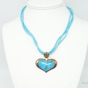 Designer SX Turquoise Heart Sterling Silver Cord Necklace